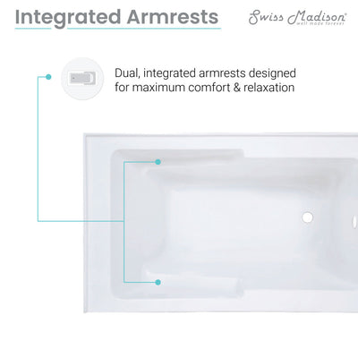 Voltaire 54 x 30 Skirted Right Drain Soaking Alcove Bathtub in Glossy White with Integrated Armrest