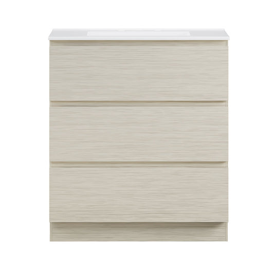 Liberte 30" Freestanding Bathroom Vanity in White Oak with 3-Hole Widespread Sink Top