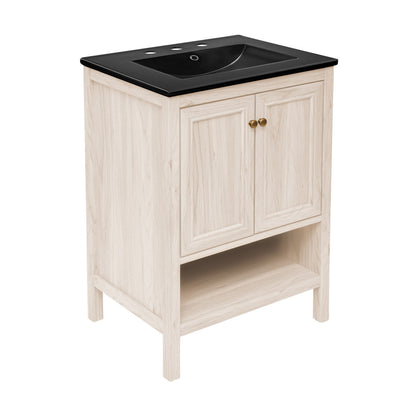 Chateau 24" Freestanding Bathroom Vanity in White Oak with Black 3-Hole Widespread Sink Top