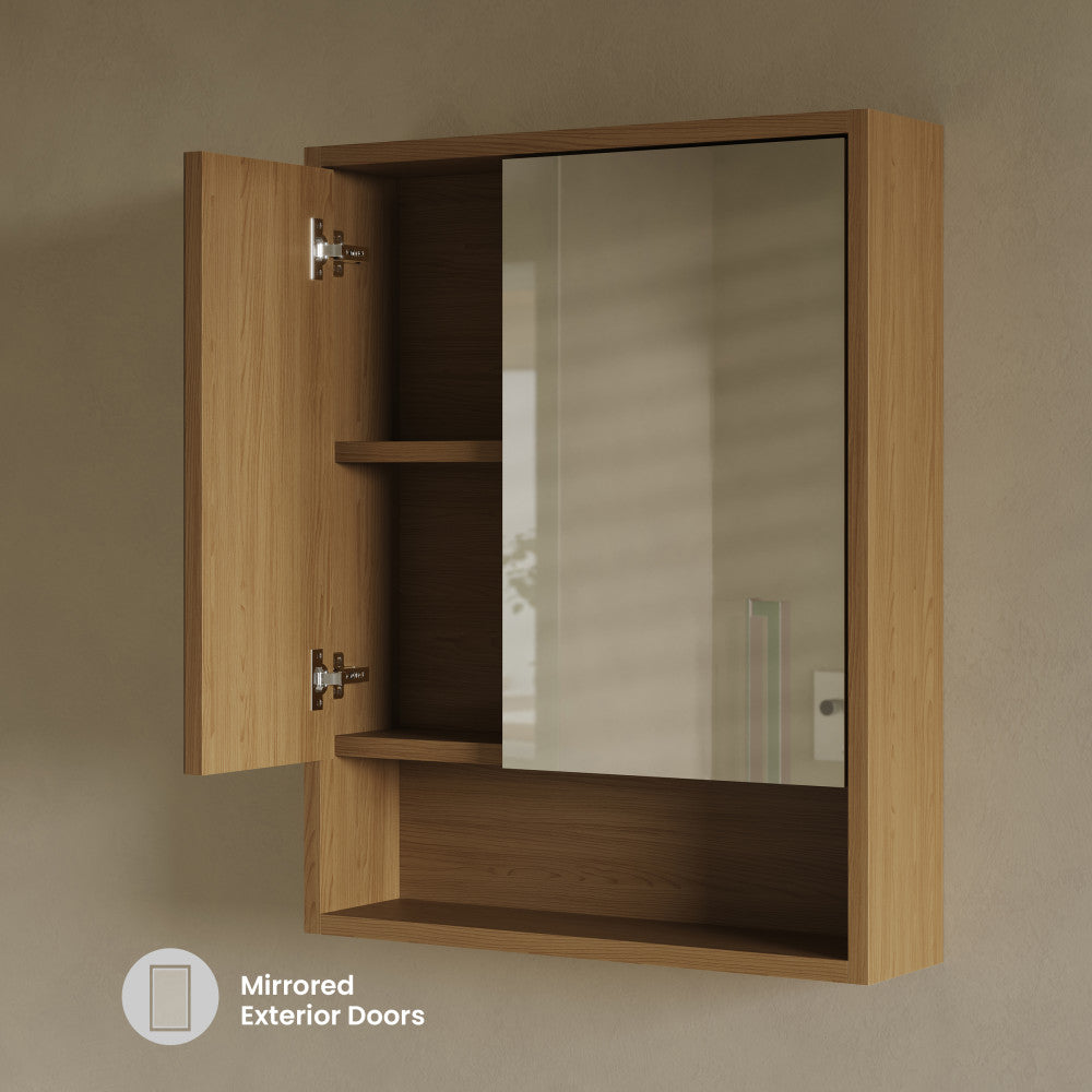 Delice 24 x 30 Rectangular Wall Mount Medicine Cabinet in Oak with Open Shelf