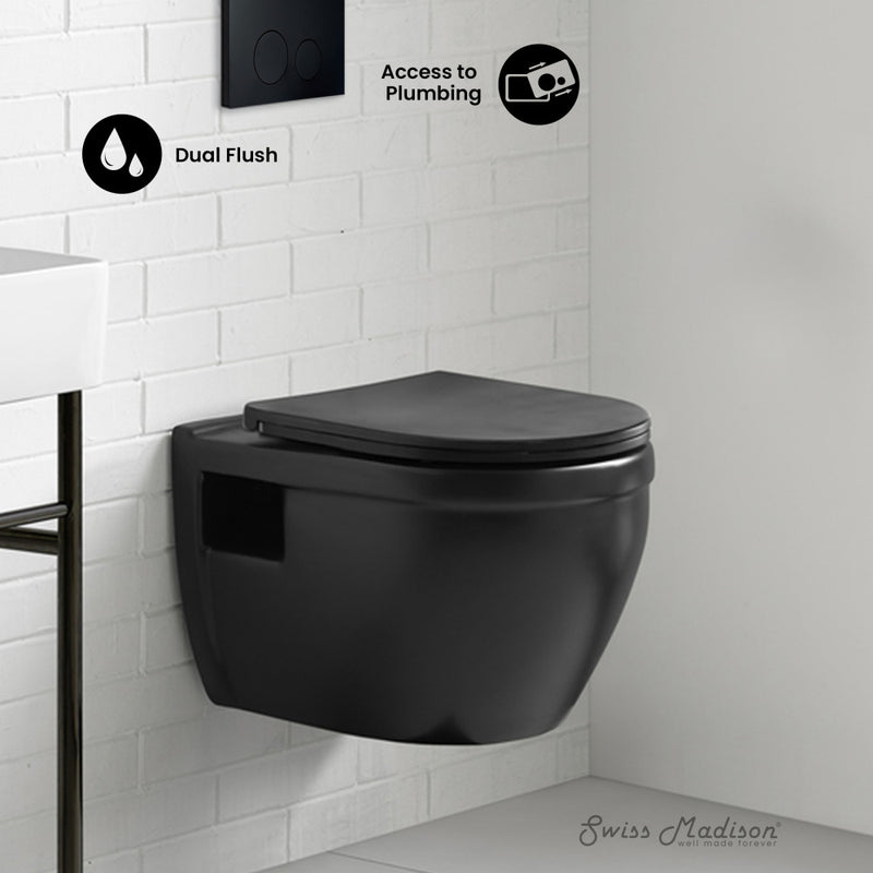 Ivy Wall-Hung Toilet Bundle 0.8/1.6 GPF Dual Flush in Matte Black with Black Flush Plate