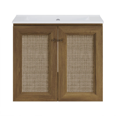 Classe 24" Wall-Mounted Bathroom Vanity in Brown Oak with Single Faucet Hole Vanity Top