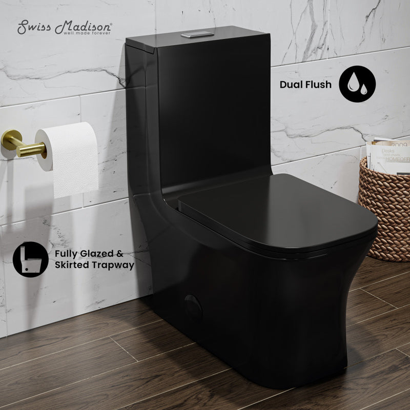 Concorde One Piece Square Toilet Dual Flush in Glossy Black 1.1/1.6 gpf