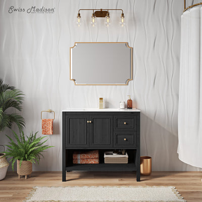 Château 36" Freestanding Bathroom Vanity in Black Oak with Sink Top