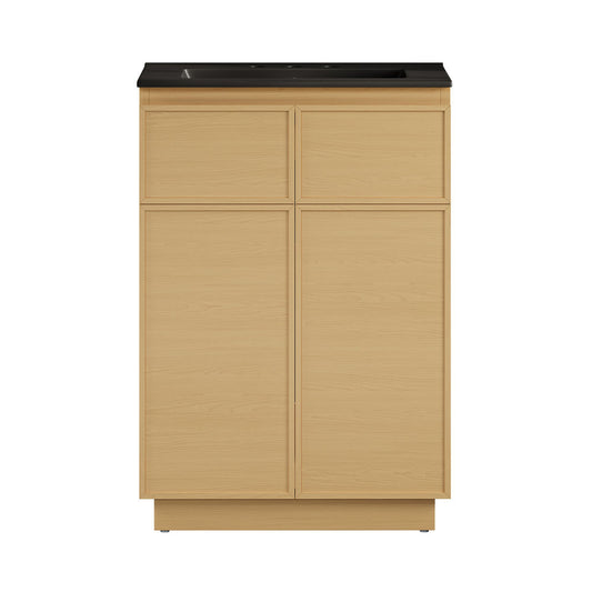 St. Tropez 24" Freestanding Bathroom Vanity in Natural Oak with Black 3-Hole Widespread Sink Top
