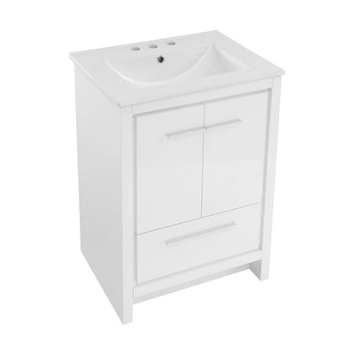 Virage 24 in. White Bathroom Vanity With White, 3-Hole Ceramic Sink Top