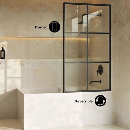 Virage 34 x 58 Framed Fixed 3/8 in. (10mm) Clear Tempered Glass Tub Door with Black Matte Frame