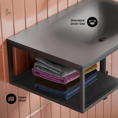 Lisse 24" Rectangle Concrete Wall-Mount Bathroom Sink in Dark Grey