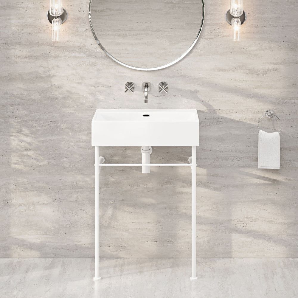 Claire 24" Rectangle Zero Hole Console Sink with Matte White Legs