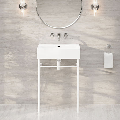 Claire 24" Rectangle Zero Hole Console Sink with Matte White Legs