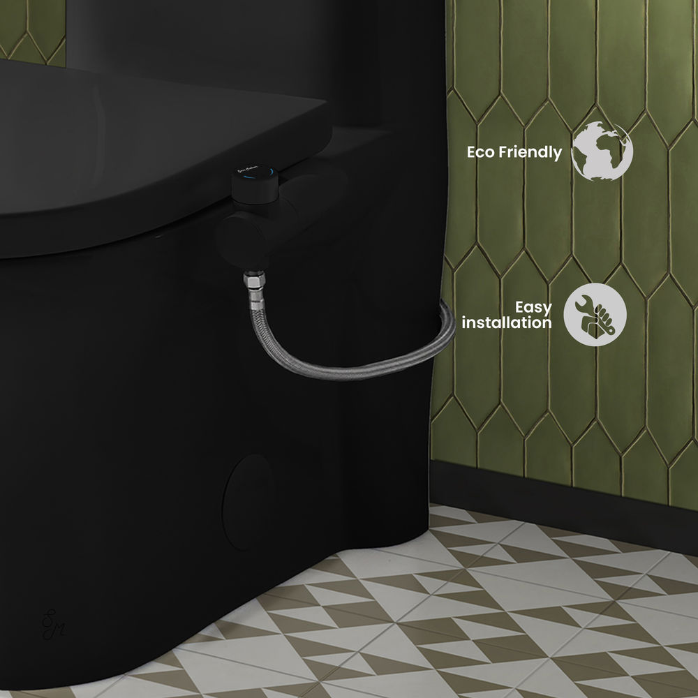 Aqua Non-Electric Bidet Toilet Attachment in Glossy Black with Black Knob