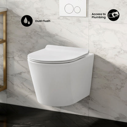 Calice Wall-Hung Toilet Bundle 0.8/1.6 GPF Dual Flush in Glossy White with White Flush Plate