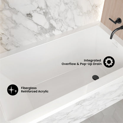 Voltaire 54 x 30 Right Drain Soaking Alcove Bathtub in Glossy White with Integrated Overflow, Drain Included