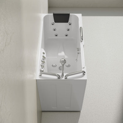 Auvergne 53" x 27" ADA Left Drain Walk-in Soaking Bathtub with Massage Jets in Glossy White, Faucet Set, Drain, Grab Bars, Pillow Included