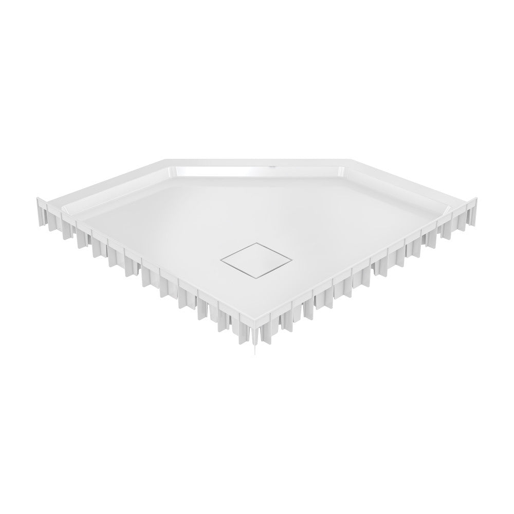 Marquette 38" x 38" Neo-Angle Double-Threshold Shower Pan Base with Center Drain in Glossy White