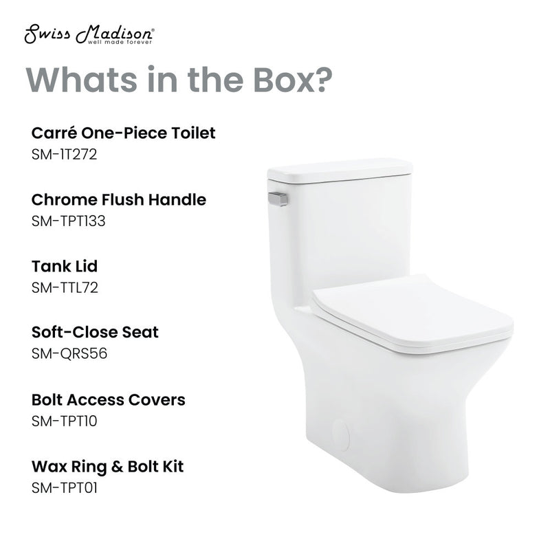 Carre One Piece Square Toilet Left Side Flush, 10" Rough-In 1.28 gpf