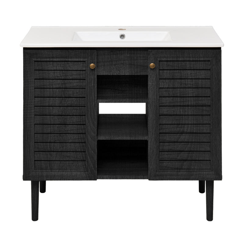 Bron 36" Freestanding Bathroom Vanity in Black Oak with Sink Top