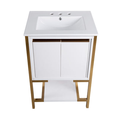 Marseille 24 in. White Bathroom Vanity With White, 3-Hole Ceramic Sink Top