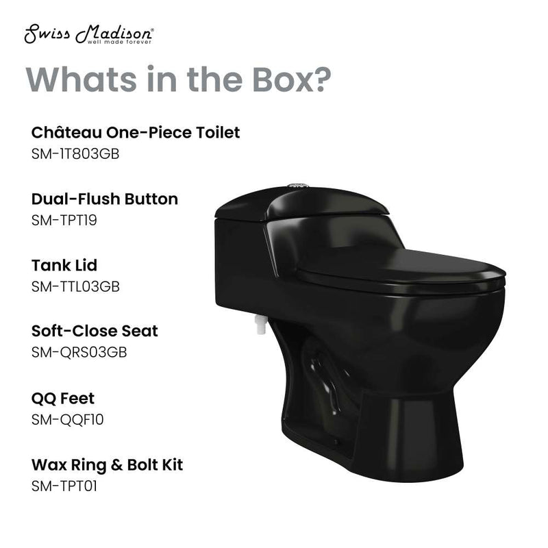 Chateau One-Piece Elongated Toilet Dual-Flush in Glossy Black 1.1/1.6 gpf