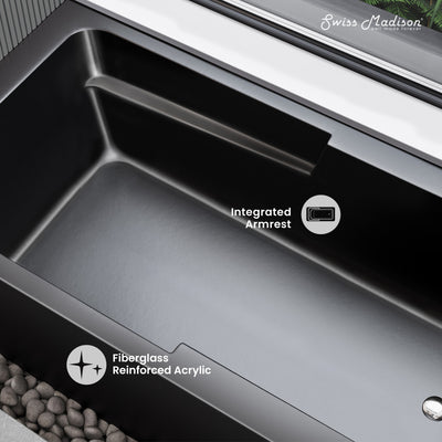 Voltaire 60 x 32 Skirted Right Drain Soaking Apron Bathtub in Matte Black with Integrated Overflow and Armrest, Drain Included