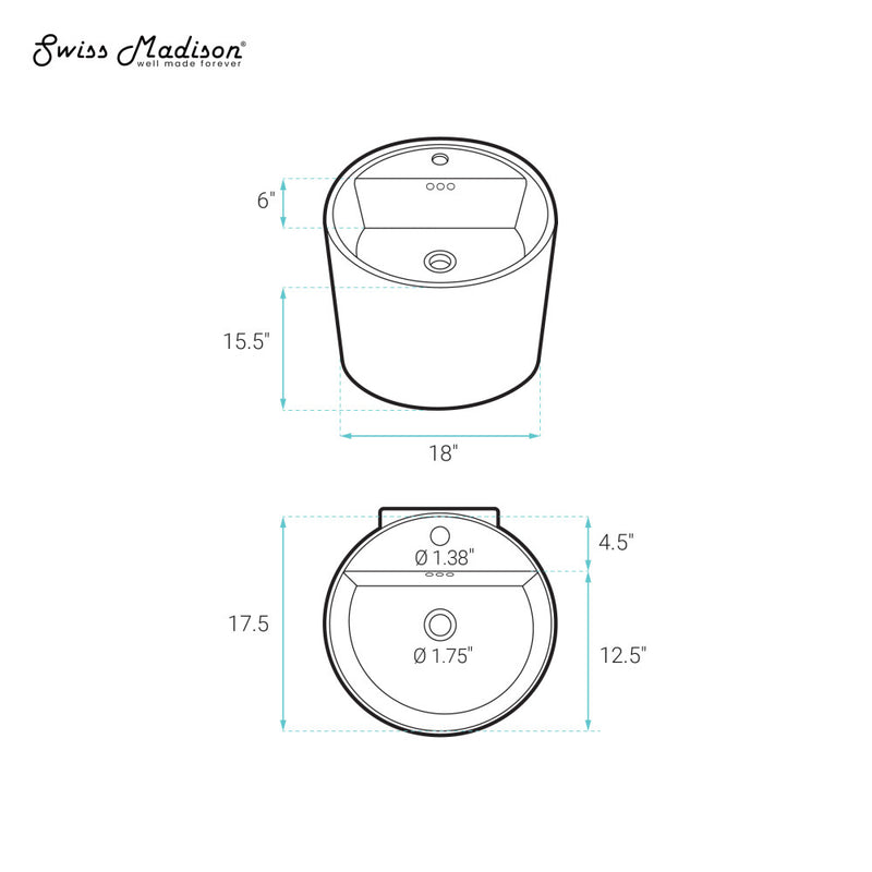Monaco 18" Round Wall-Mount Bathroom Sink