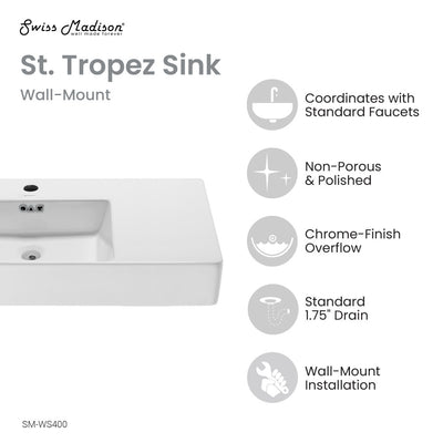 St. Tropez 30" Rectangle Wall-Mounted Sink with Left Side Faucet Mount