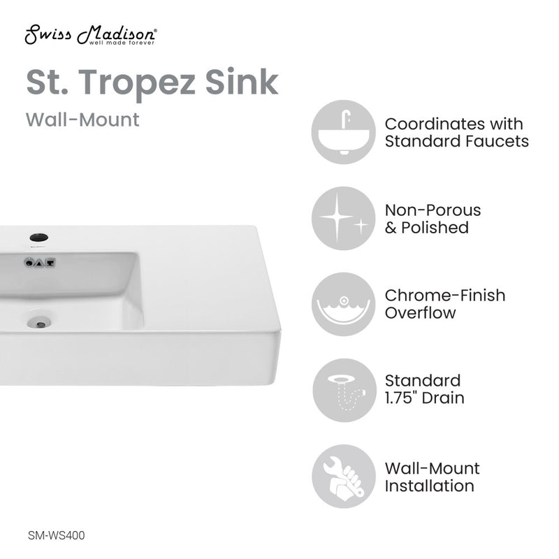 St. Tropez 30" Rectangle Wall-Mounted Sink with Left Side Faucet Mount