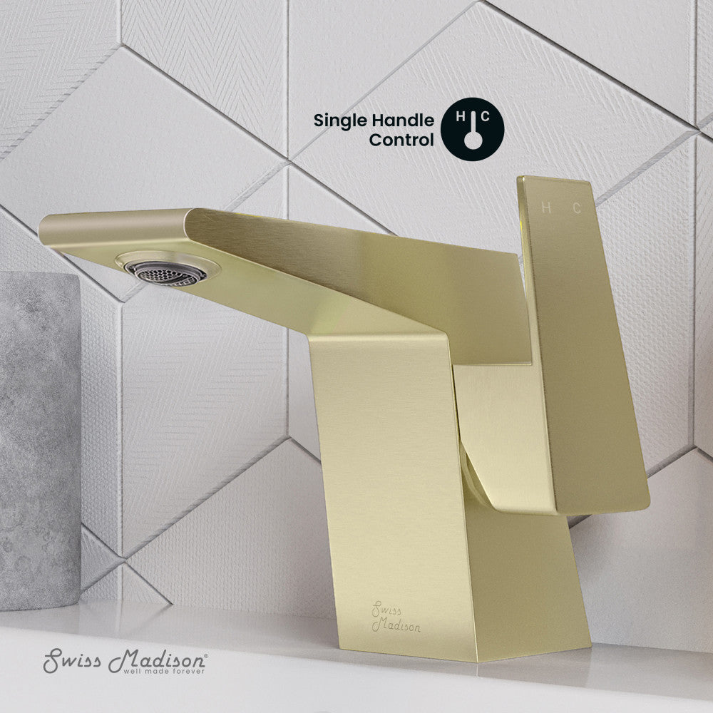 Carre Single Hole, Single-Handle, Bathroom Faucet in Brushed Gold