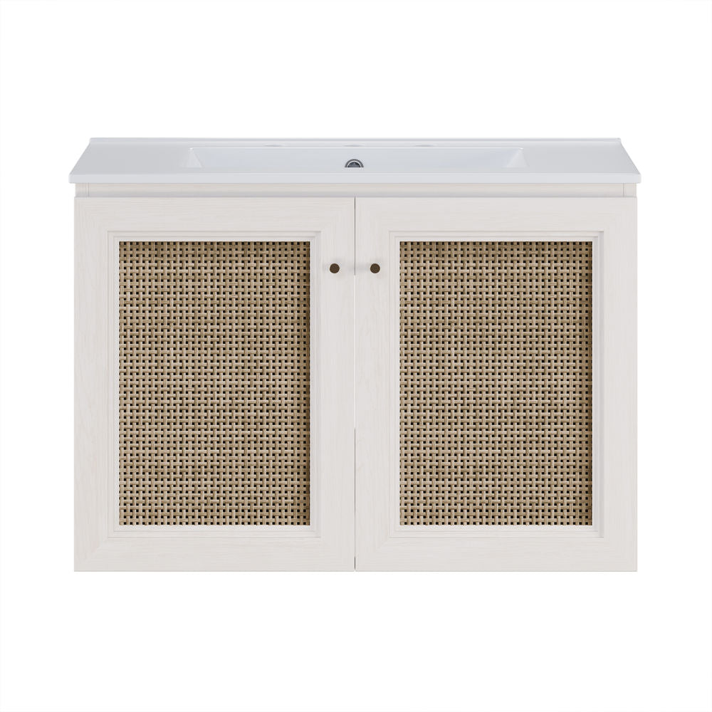 Classe 30" Wall-Mounted Bathroom Vanity in White Oak with Widespread Faucet Holes Vanity Top