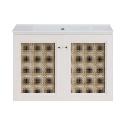 Classe 30" Wall-Mounted Bathroom Vanity in White Oak with Widespread Faucet Holes Vanity Top