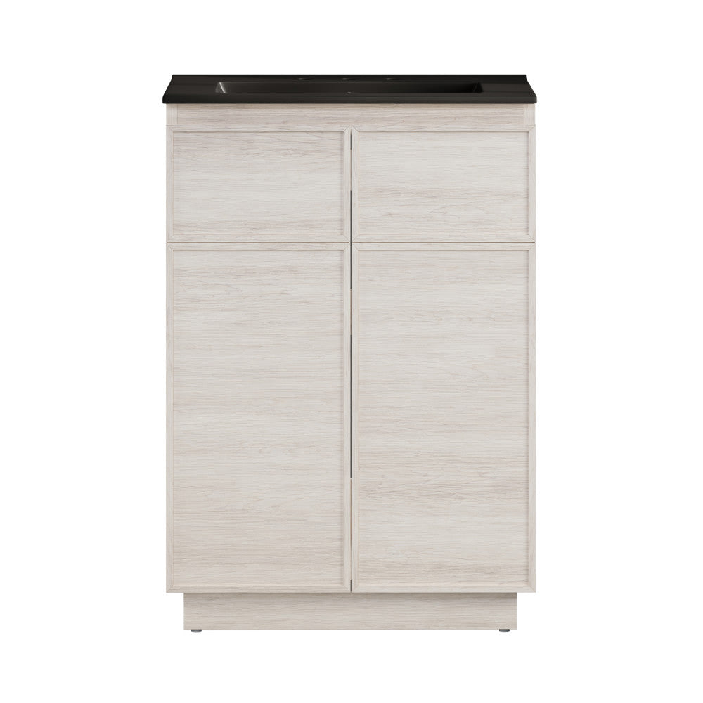 St. Tropez 24" Freestanding Bathroom Vanity in White Oak with Black 3-Hole Widespread Sink Top