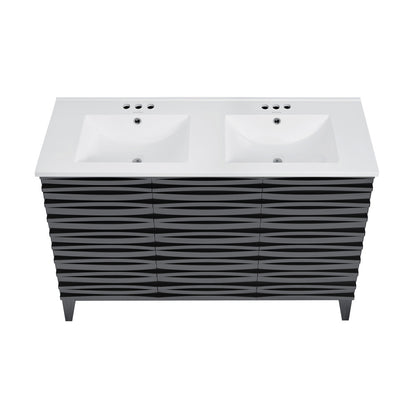 Cascade 48 in. Black Oak, Double Basin Bathroom Vanity With White, 3-Hole Centerset Ceramic Sink Top