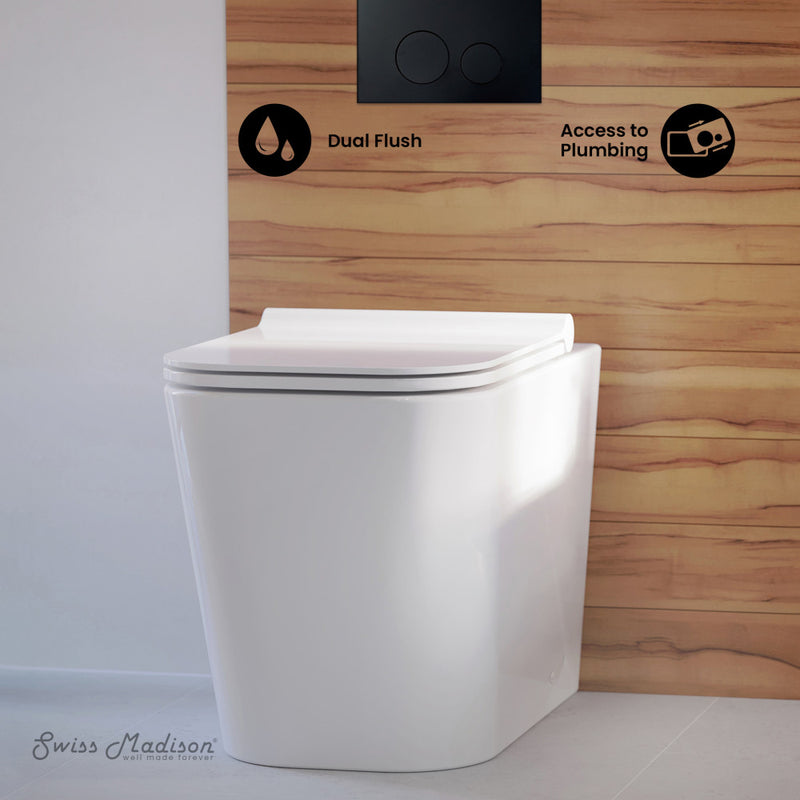 Concorde Back-to-Wall Toilet Bundle 0.8/1.6 GPF Dual Flush in Glossy White with Black Flush Plate