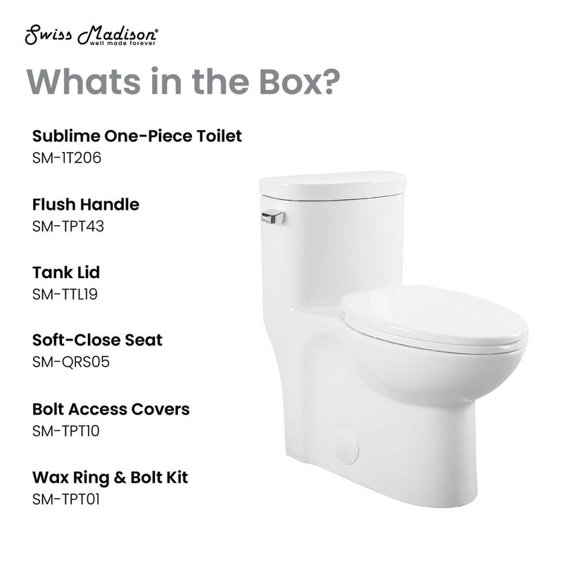 Sublime One-Piece Elongated Left Side Flush Handle Toilet 1.28 gpf