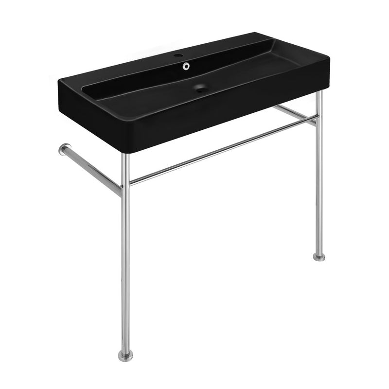 Carre 36 Ceramic Console Sink Matte Black Basin Chrome Legs