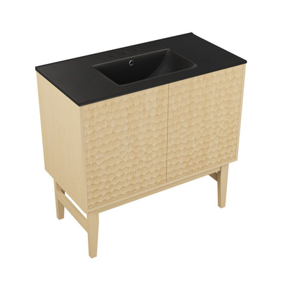 Bosse 36" Freestanding Bathroom Vanity in Natural Oak with Black 3-Hole Widespread Sink Top