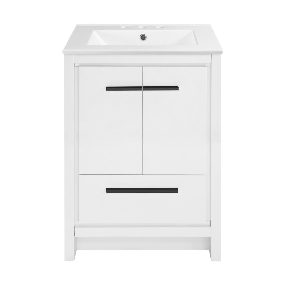 Virage 24 in. White Bathroom Vanity With White, 3-Hole Ceramic Sink Top