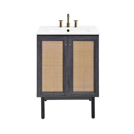 Classe 24" Freestanding Bathroom Vanity in Black Oak with 3-Hole Centerset Sink Top