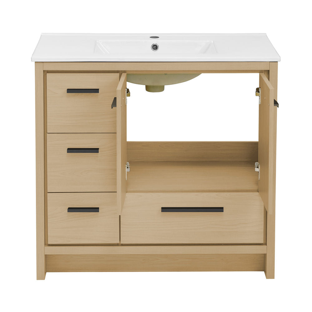 Virage 36" Freestanding Bathroom Vanity in Natural Oak with Sink Top