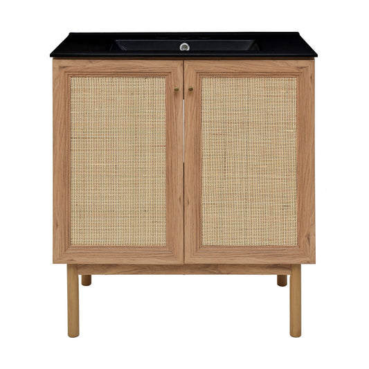 Classe 30" Freestanding Bathroom Vanity in Golden Oak with Black 3-Hole Widespread Sink Top