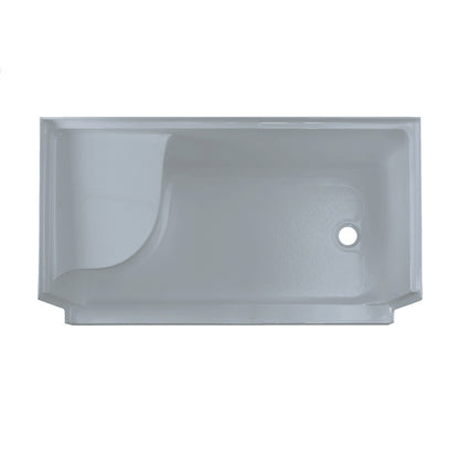 Aquatique 60" x 32" Single Threshold Shower Base With Right Hand Drain and Integral Left Hand Seat in Gray
