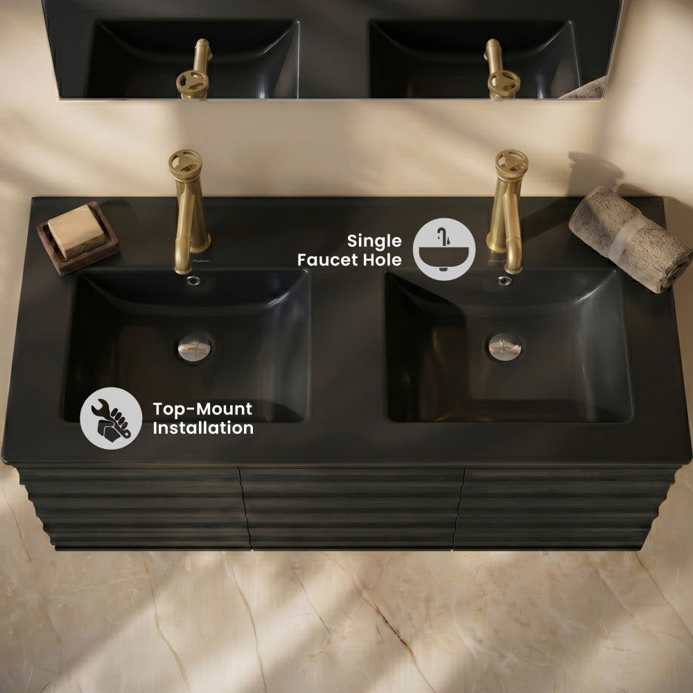 48" Double Basin Vanity Sink Top in Matte Black