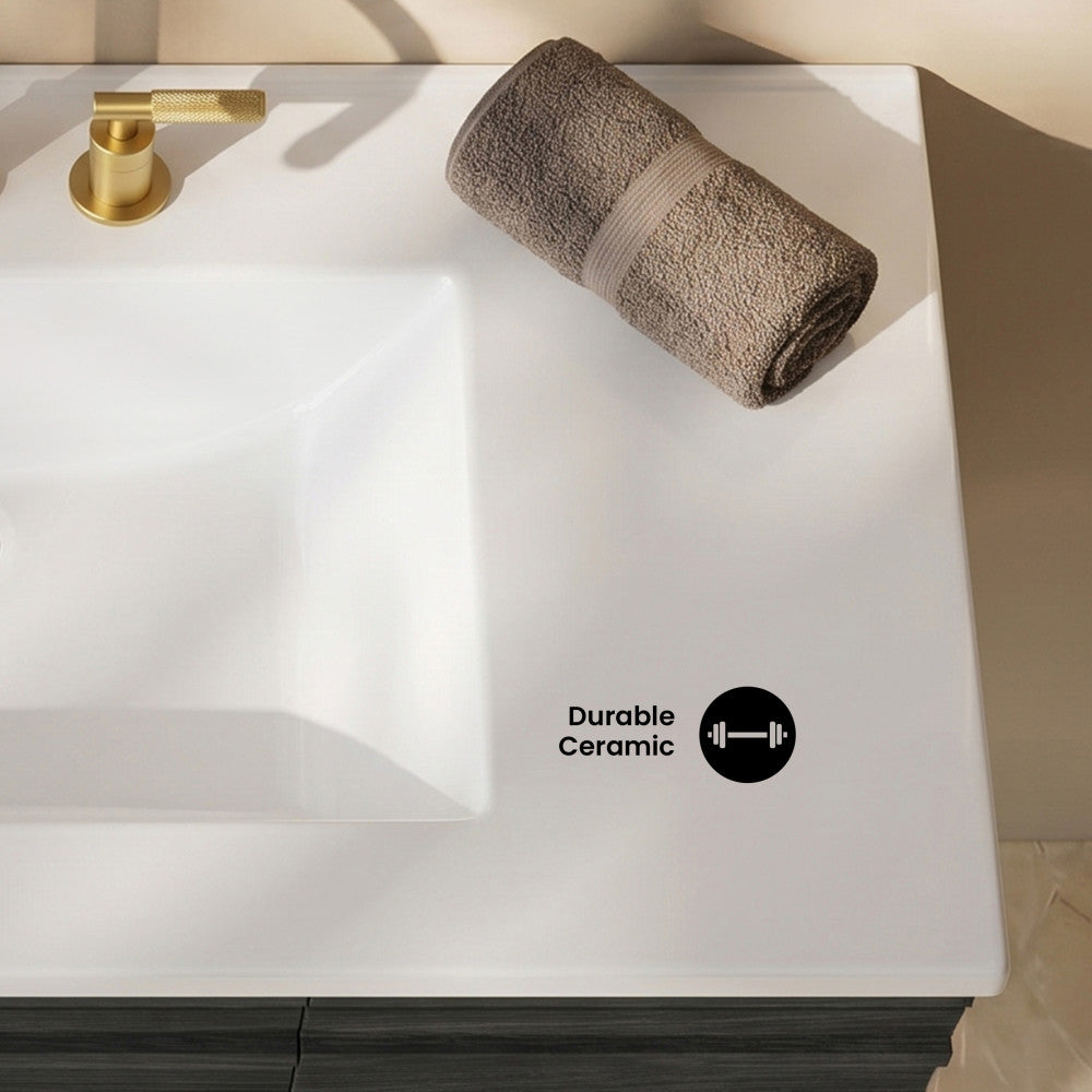 36" Ceramic Vanity Top with Three Faucet Holes