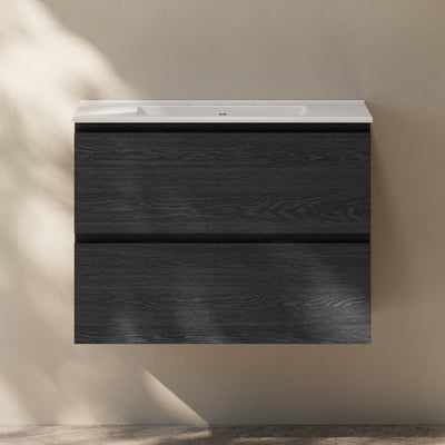 Liberte 30" Wall-Mounted Bathroom Vanity in Black Oak with 3-Hole Widespread Sink Top