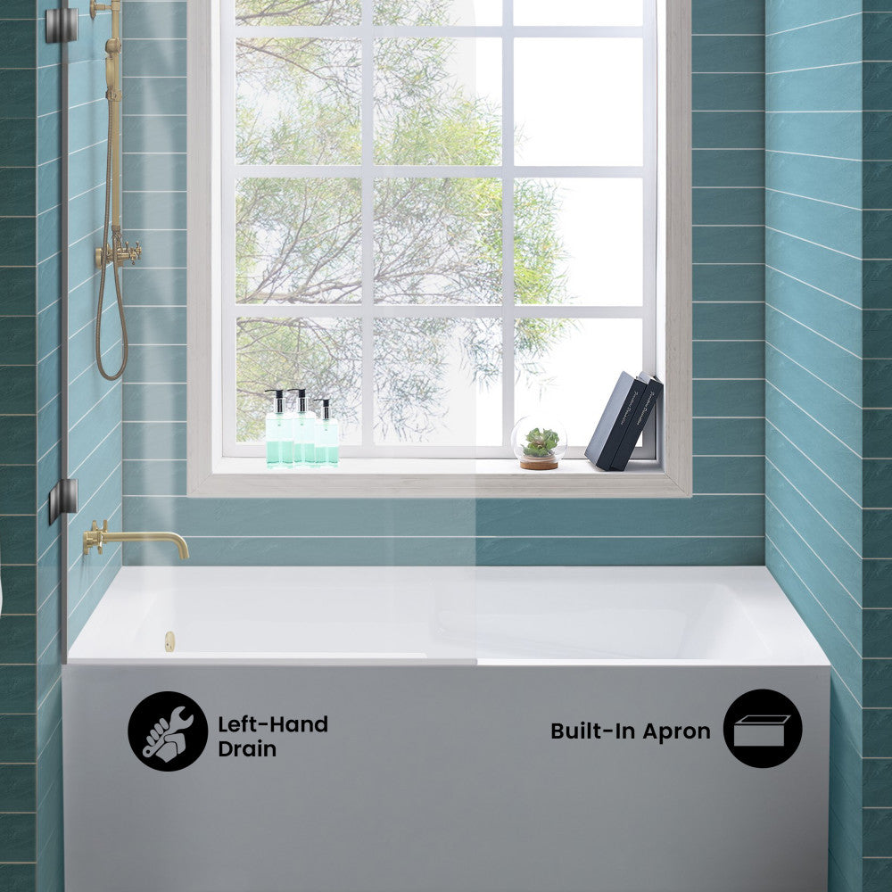Voltaire 60" x 30" Left-Hand Drain Alcove Bathtub with Apron and Armrest