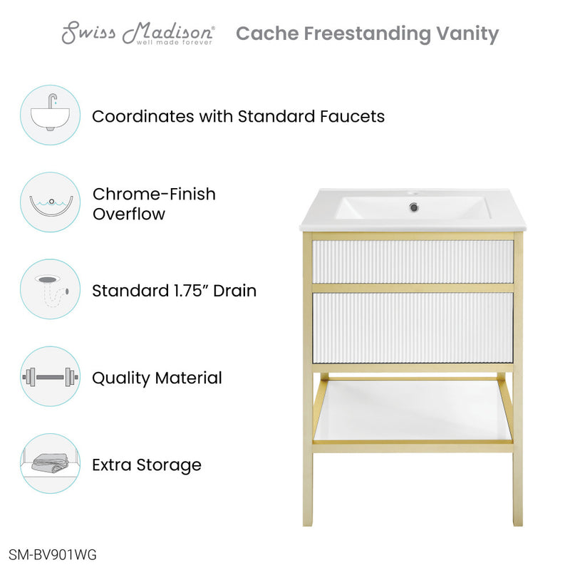Cache 24" Freestanding Bathroom Vanity in White with Sink Top