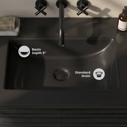 24" Zero Hole Vanity Sink Top in Matte Black