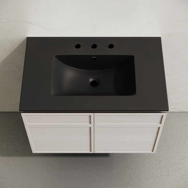St. Tropez 30" Wall-Mounted Bathroom Vanity in White Oak with Black 3-Hole Widespread Sink Top