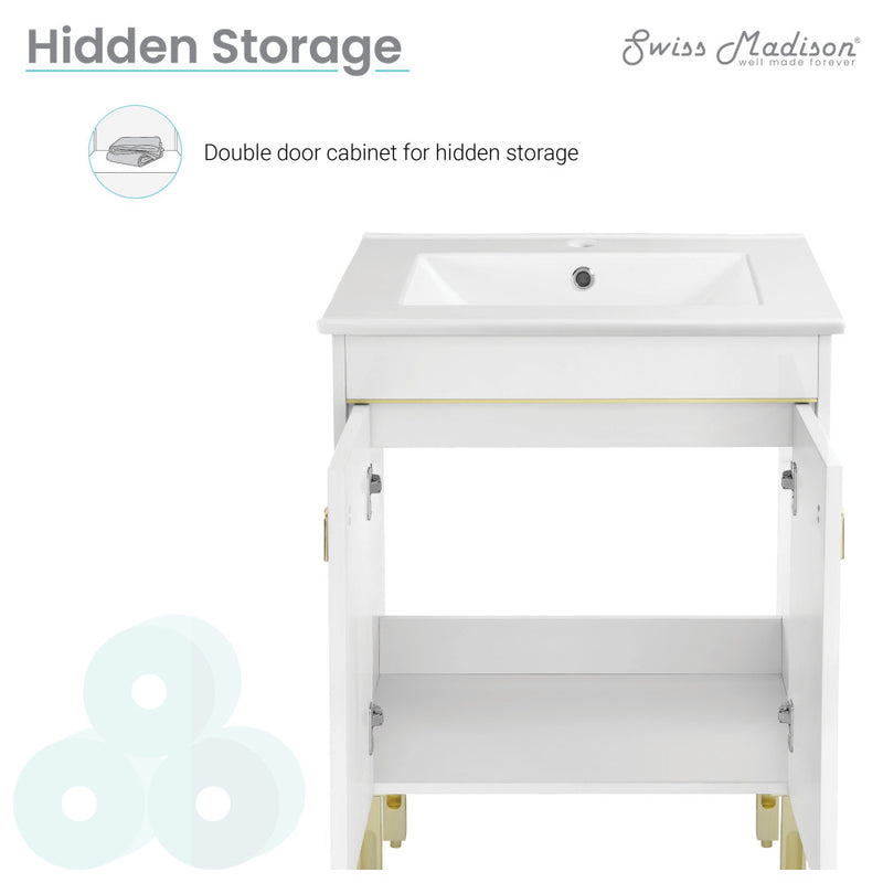 Lumiere 24" Freestanding, Bathroom Vanity in Glossy White and Gold