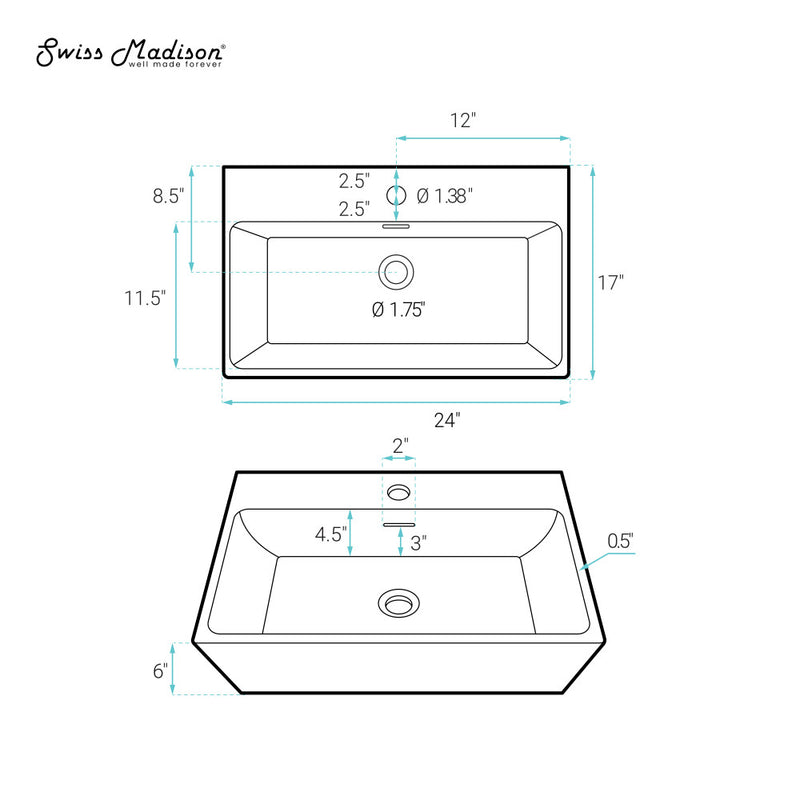 Claire 24" Rectangle Wall-Mount Bathroom Sink in Matte Black